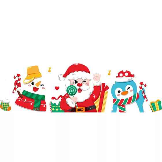 Новогодние силиконовые наклейки на окна 50 на 70 см разноцветный Киев