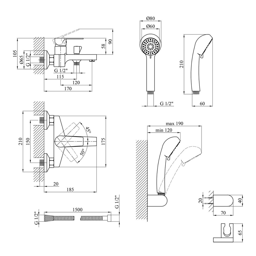 Змішувач для ванни Kroner KRP Eifel - C060 з душовим гарнітуром, хром Київ - фото 15