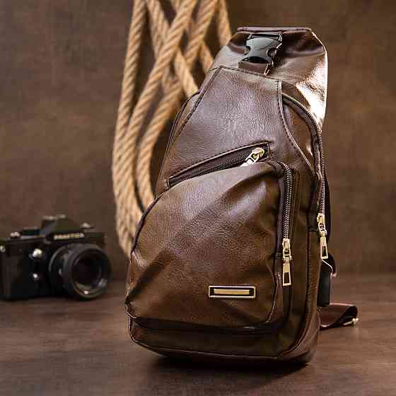 Сумка крос боді з емблемою зі шкірозамінника Vintage 20569 Коричнева Київ