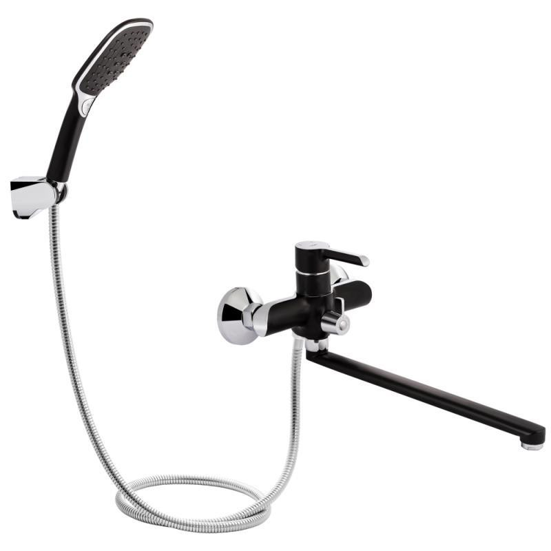 Смеситель для ванны с поворотным изливом, c душевым гарнитуром Qtap Grand QTGRABCR005 Chrome/Black Харьков - изображение 1