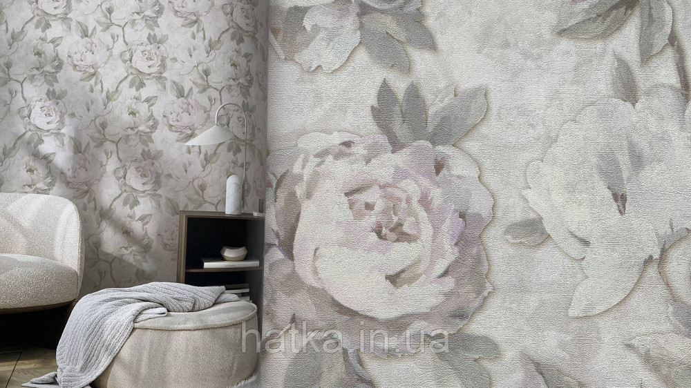 Шпалери метрові вінілові на флізеліні A.S.Creation Flowers Symphony 1.06x10 м квіти півонії великі бузкові на сірому 79070-1 Київ - фото 2