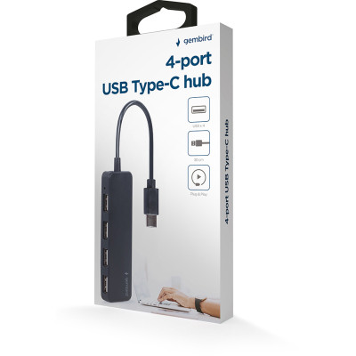 Концентратор Gembird USB-C 4 ports USB 2.0 black (UHB-CM-U2P4-01) Вінниця - фото 3