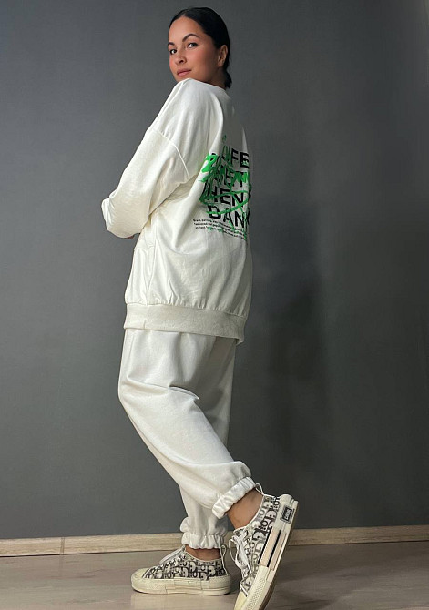 Костюм женский LSK 5258-5279 длинный свитшот и джоггеры на резинке белый, белый, XL Одесса - изображение 2