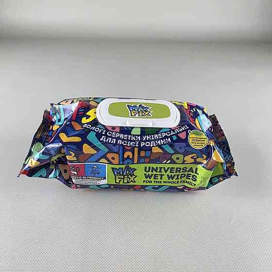 Серветки вологі 120 шт.з клапан універсальні «MIX FIX» для всієї родини З натуральними екстрактами та вітаміном Е (1 пачка) Харків