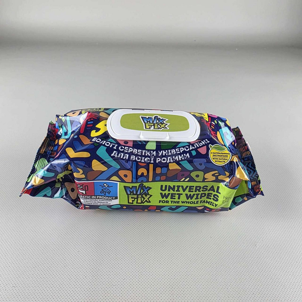 Влажная салфетка 120 шт с клапаном универсальные «MIX FIX» для всей семьи С натуральными экстрактами и витамином Е (1 пачка) Харьков - изображение 2