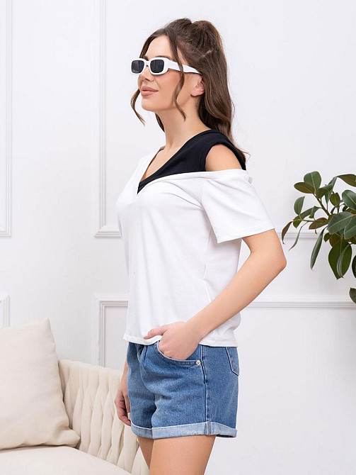 Трикотажна футболка "Black&White" оптом | Норма і батал Білий, 46-48 Київ - фото 2