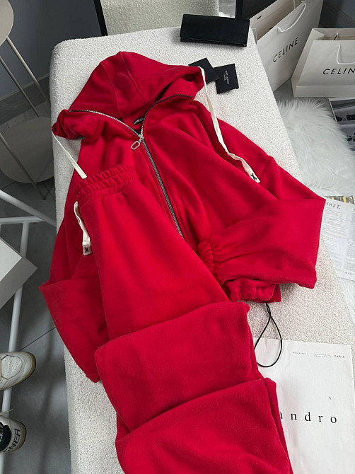 Женский теплый повседневный костюм двойка: кофта и брюки из двухстороннего флиса Красный, 48/52 Одесса - изображение 5