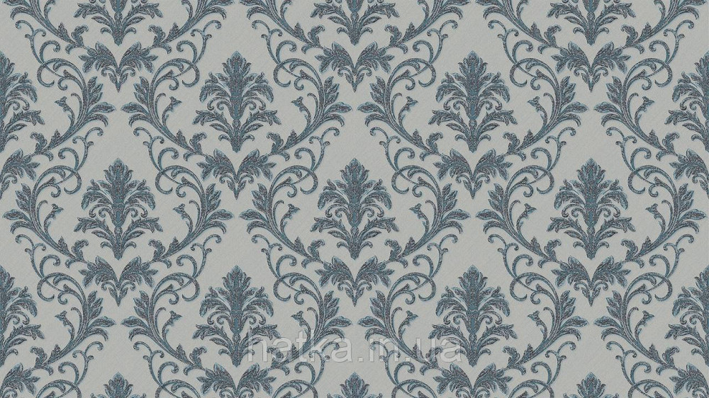 Шпалери метрові вінілові на флізеліні Sintra Classic класика вензелю завитки структурні блакитні срібло на сірому 445242 Київ - фото 1