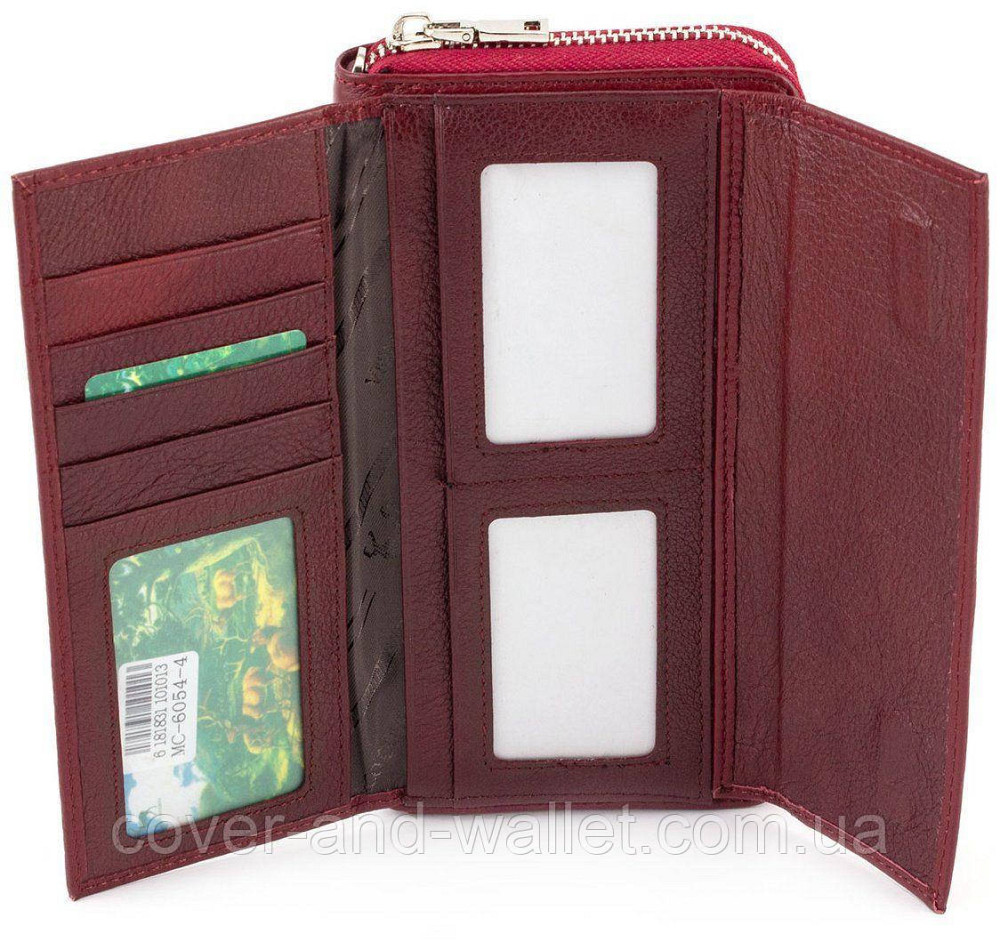Бордовий жіночий гаманець на блискавці на багато карток Marco Coverna MC 6054 Київ - фото 5