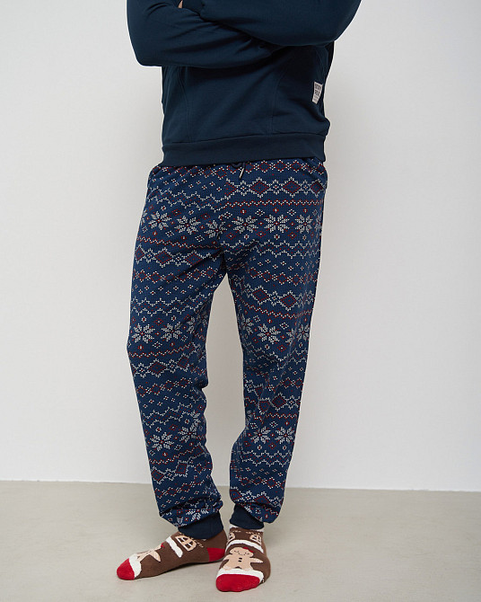 Чоловіча тепла піжама — Байка — штани в орнамент — Family look для пари Tom John 93430 M Київ - фото 2