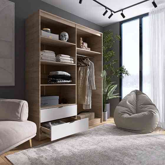 Шкаф распашной для одежды с выдвижными ящиками (полки - штанга) Эверест Сити-1600 160,2х50х204,6 см Дуб сонома/Белый (DTM-071118) Львов