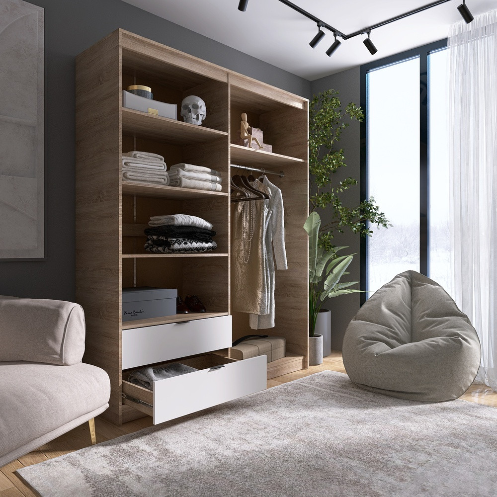 Шкаф распашной для одежды с выдвижными ящиками (полки - штанга) Эверест Сити-1600 160,2х50х204,6 см Дуб сонома/Белый (DTM-071118) Львов - изображение 3