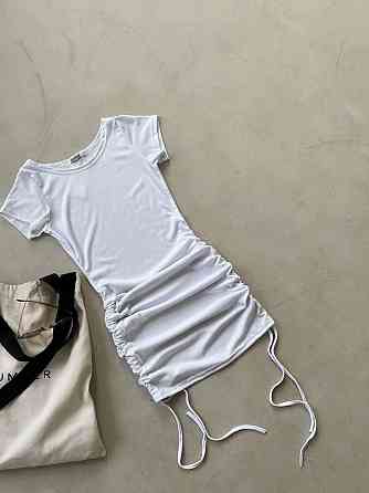 Женское облегающее мини платье с затяжками  рубчик резинка Белый Одесса