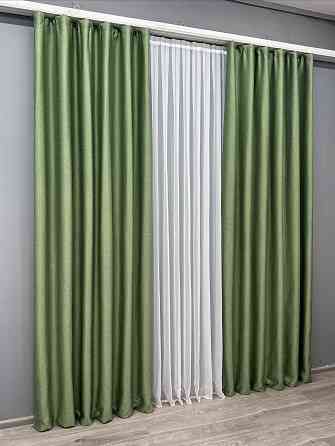 Комплект готовых штор VR-Textil Шенилл однотонный № 1684ш Зеленый 150х270 см 2 шт (33-0588) Киев
