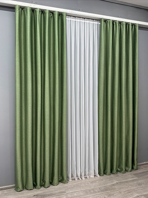 Комплект готовых штор VR-Textil Шенилл однотонный № 1684ш Зеленый 150х270 см 2 шт (33-0588) Киев - изображение 4
