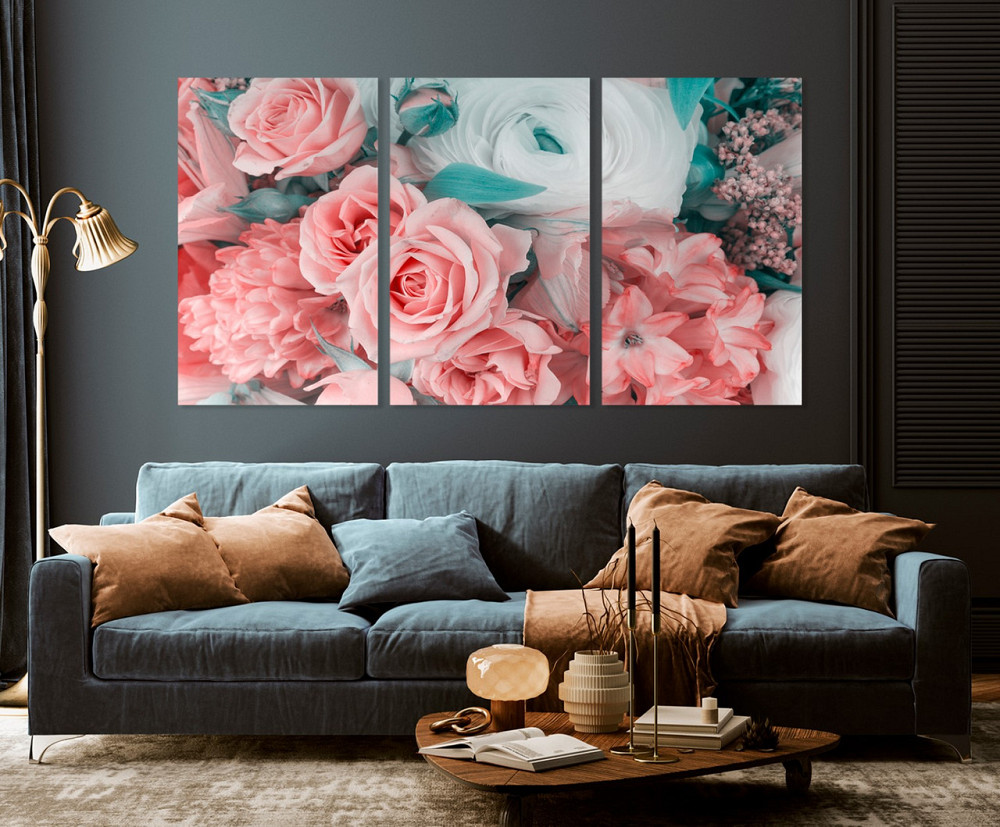 Модульная картина в гостиную / спальню  Рожеві квіти    ART-249_3A 70х130 см Киев - изображение 3
