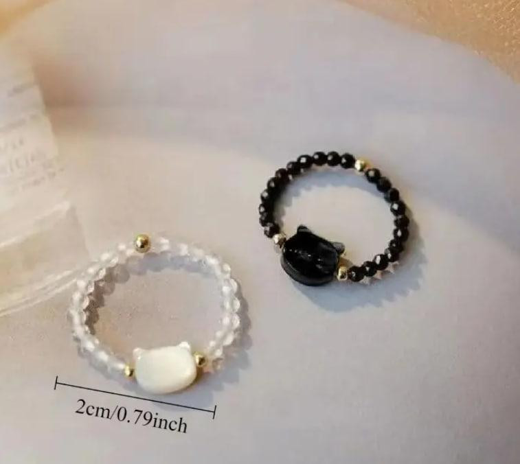 Парные кольца с котиками Комплект из 2 колец для подруг | Регулируемые кольца из бусин, черное и бел Киев - изображение 4