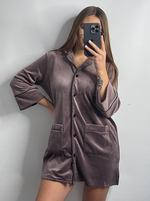 Жіноча сорочка-халат плюш-велюр Мокко ч/к XL-XXL Харків - фото 1