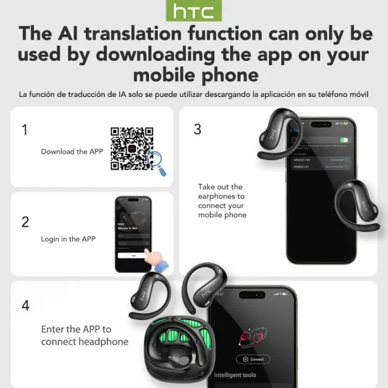 Спортивные bluetooth наушники HTC с AI-перекладывателем 134 языка NE30 Black Запорожье
