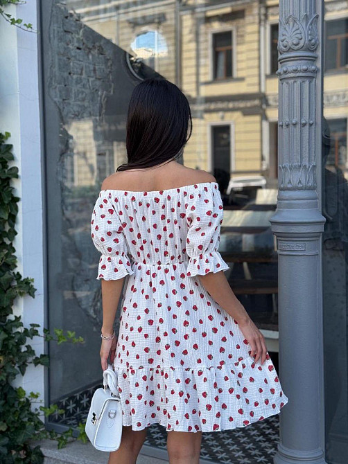 Женское романтическое легкое принтованное платье с открытыми плечами муслин Белый 2, 46/48 Одесса - изображение 2