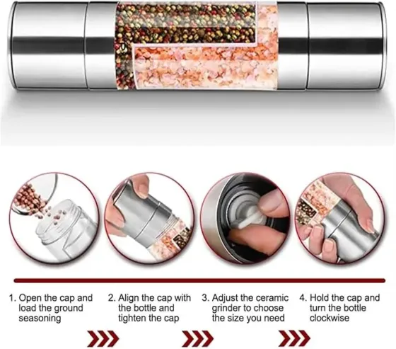 Двойная мельница для специй / Измельчитель механический 2 в 1 для соли, перца и специй Коломия