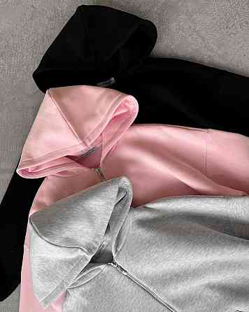 Женский практичный удлиненный оверсайз худи на молнии с капюшоном трехнить на флисе Барби Одесса