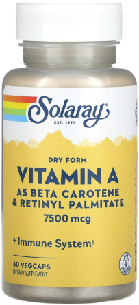 Вітамін А ретинілпальмітат Solaray Dry Vitamin A 7500 мкг 60 вег капсул Київ