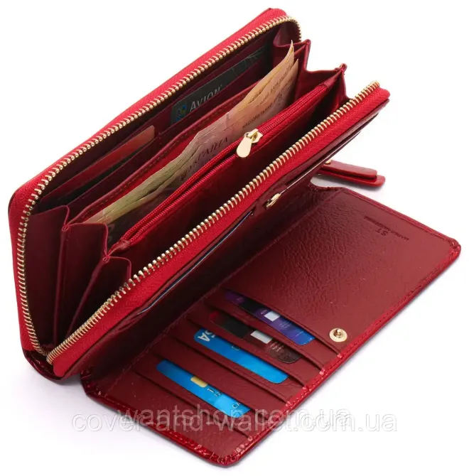 Красный женский лаковый кошелек на молнии на много карточек ST S7001A Red Киев - изображение 5