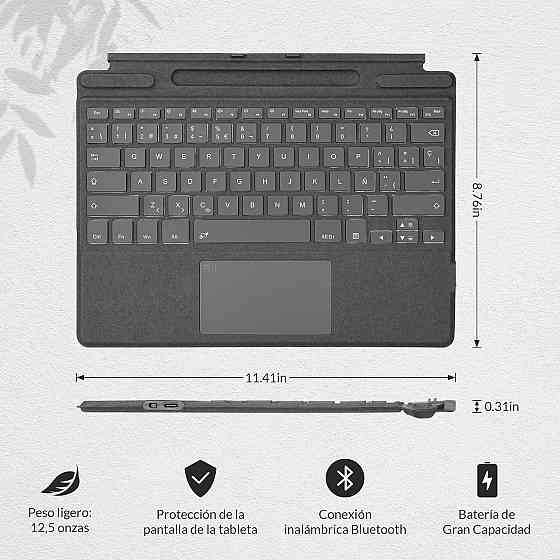 Бездротова Bluetooth-клавіатура для Microsoft Surface Pro 8/9/X з підсвіткою 7 кольорів, магнітне кріплення, сенсорна панель Київ