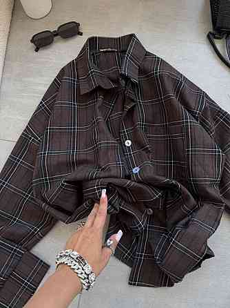 Женская стильная оверсайз рубашка в клетку фланель 100% коттон Шоколад 2 Одесса