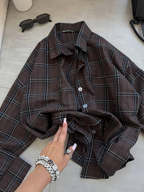 Женская стильная оверсайз рубашка в клетку фланель 100% коттон Шоколад 2 Одесса - изображение 5