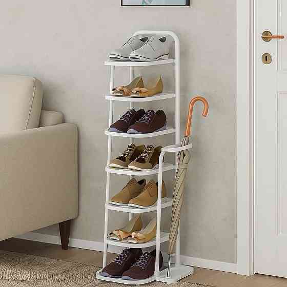 Полиця-стелаж для взуття, в передпокій на 7 пар взуття з підставкою для парасольок і аксесуарів, металевий, білий Кам'янець-Подільський