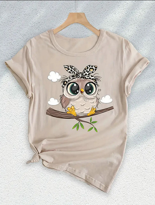 Футболка женская турецкий трикотаж 3D накат Бежевый Сова Харьков - изображение 2