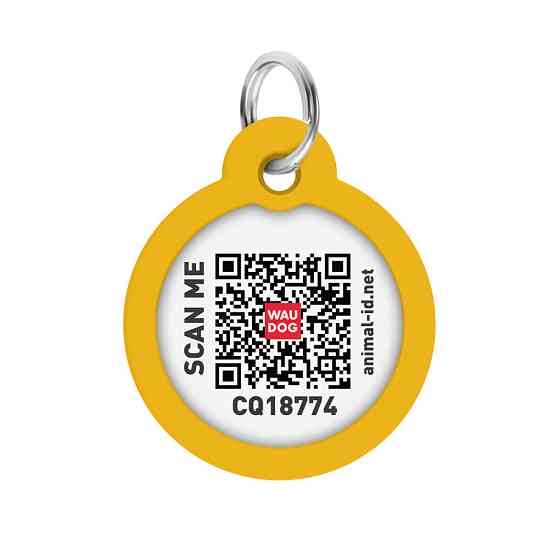 Адресник для собак і котів металевий WAUDOG Smart ID з QR паспортом, малюнок "Градієнт помаранчевий", коло, Д 30 мм Київ