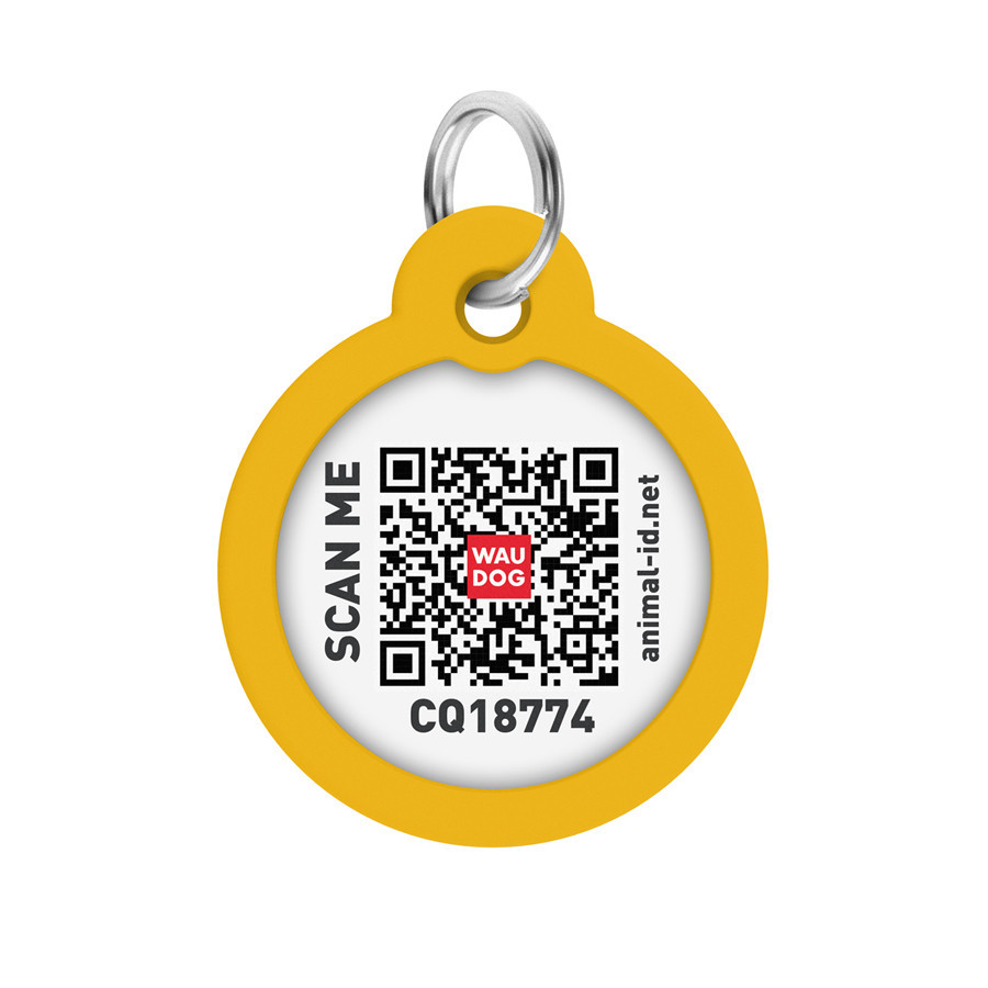 Адресник для собак і котів металевий WAUDOG Smart ID з QR паспортом, малюнок "Градієнт помаранчевий", коло, Д 30 мм Київ - фото 3