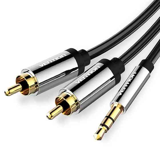 Кабель Vention 3.5mm Male to 2RCA Male Audio Cable 3M Black Metal Type (BCFBI) Киев