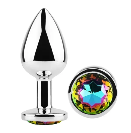 Анальна пробка із кристалом EGZO - Silver Round Plug Rainbow size S Sex Aura Київ