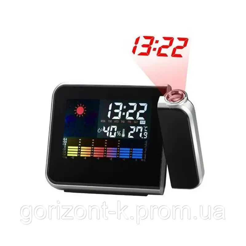 Настільний годинник - метеостанція з проектором часу, термометр, гігрометр Чорний Color Screen 8190 Одеса - фото 8