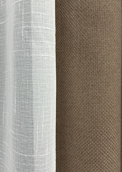 Комплект штор VR-Textil Лен Мешковина 200х270 2шт и Тюль 500х270 825ш-115т Темно-бежевый с белым 71-017/6 Киев - изображение 7
