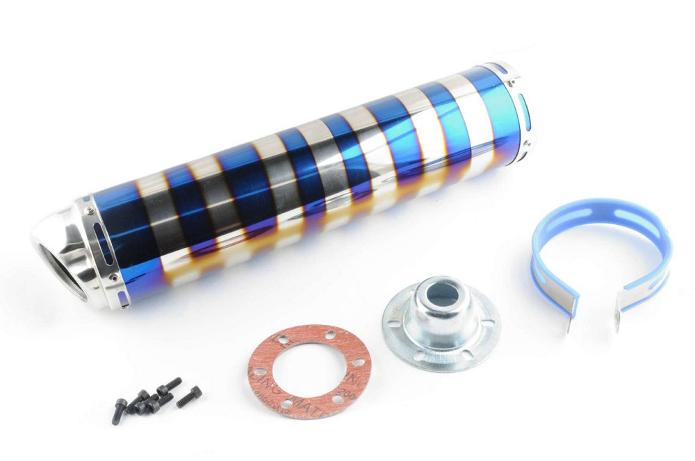 Глушитель (тюнинг) 420*10 см, креп. Ø78mm (нержавейка, зебра, серебристо-синий, прямоток, mod:1) Мукачево - изображение 1