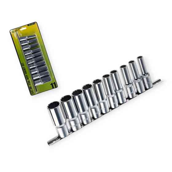 Набір головок 1/2" 10 шт, 10-14,17,19,21,22,24 мм "12-гранні" подовжені (планка) Мукачево