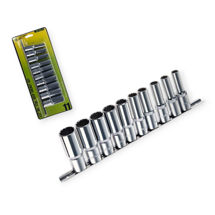 Набір головок 1/2" 10 шт, 10-14,17,19,21,22,24 мм "12-гранні" подовжені (планка) Мукачево - фото 1