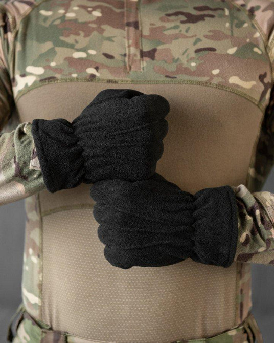 Перчатки флісові зимові тактичні чоловічі чорний зі вставками Одеса - фото 6