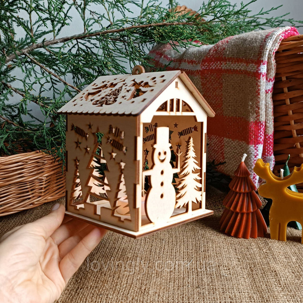 Деревянный фонарик с LED-подсветкой - Новогодний декор и подарок 14см Ирпень - изображение 2