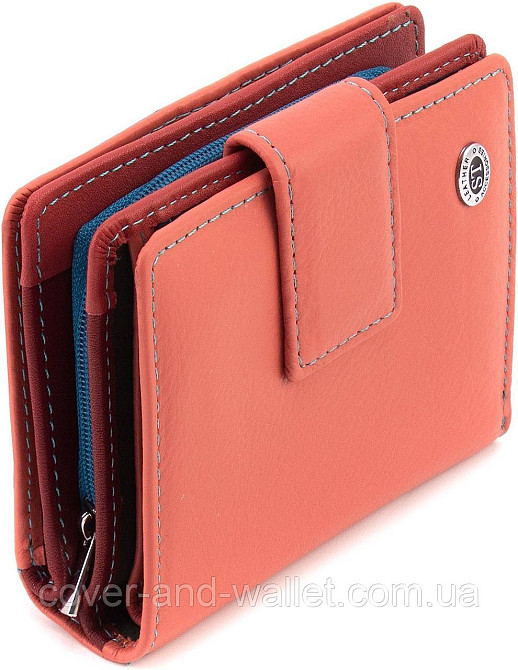 Жіночий компактний гаманець з натуральної шкіри рожевого кольору з хлястиком на магніті ST Leather Київ - фото 2