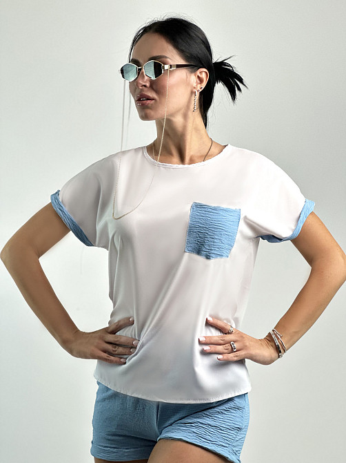 Стильний костюм з шортами "Florence" оптом | Розпродаж моделі Блакитний, 44 Київ - фото 1