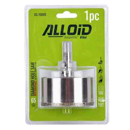 Свердло корончате алмазне по склу та кераміці 65мм з центрувальним свердлом Alloid Одеса
