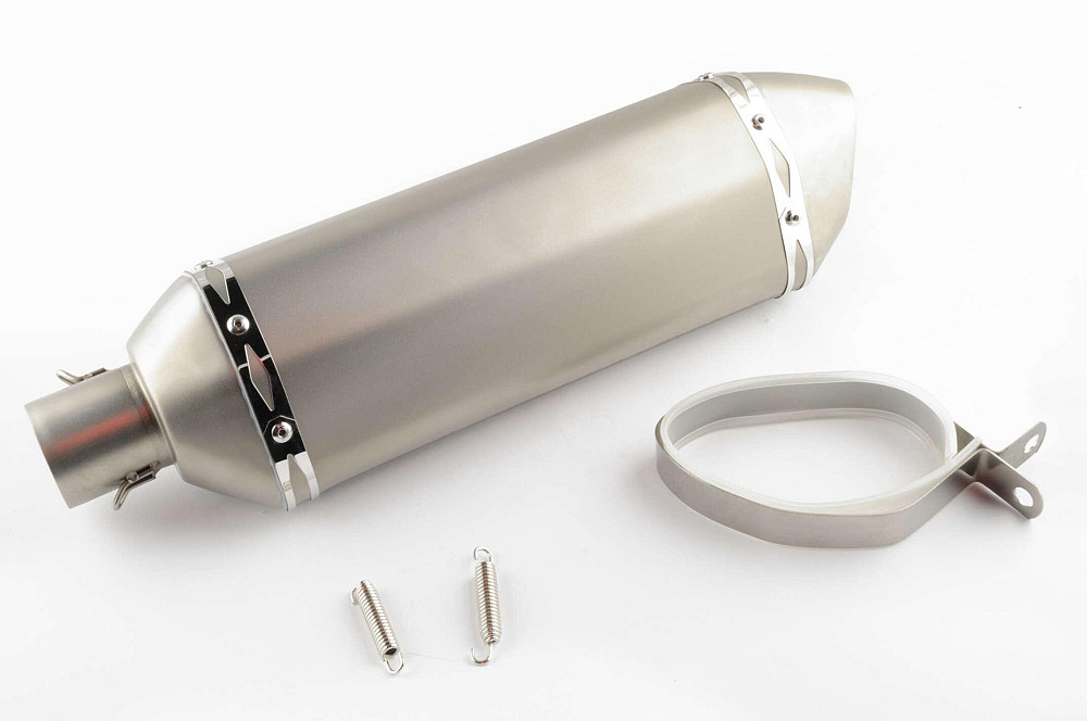 Глушник (тюнінг) 301 * 105mm, кріп. Ø78mm (нержавіюча сталь, три-овал, срібло, прямоток, mod:5) Київ - фото 1