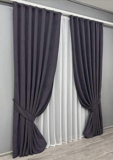 Комплект готових штор VR-Textil Вельвет Velanta № 1879ш Графітовий 200х290 см 2 шт (32-256) Київ - фото 3
