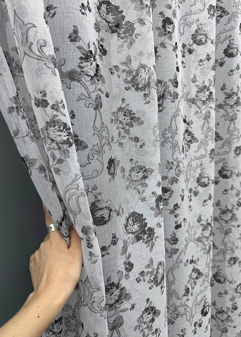 Тюль VR-Textil 909т Flora Батист Білий з чорно-білим 200х270 см (42-1165) Київ - фото 6